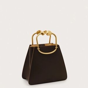 Cult Gaia Maxine Top Handle Bag With Gold Hardware Brown- Luwak NEW